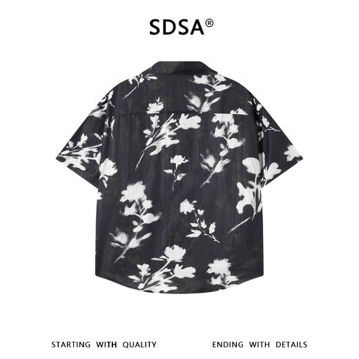 SDSA男装2026新款高贵轻奢新中式撞色满印花卉短袖衬衫百搭时尚 商品图4