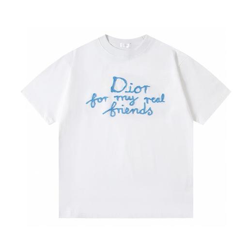 F040715夏季新款双纱面料草写手写刺绣字母印花情侣圆领短袖T恤 商品图1