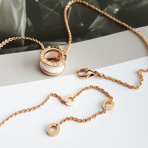 【95新】BVLGARI宝格丽B.zero1系列346082玫瑰金白陶瓷弹簧项链 链长约49cm女士300326NJS29 商品图5