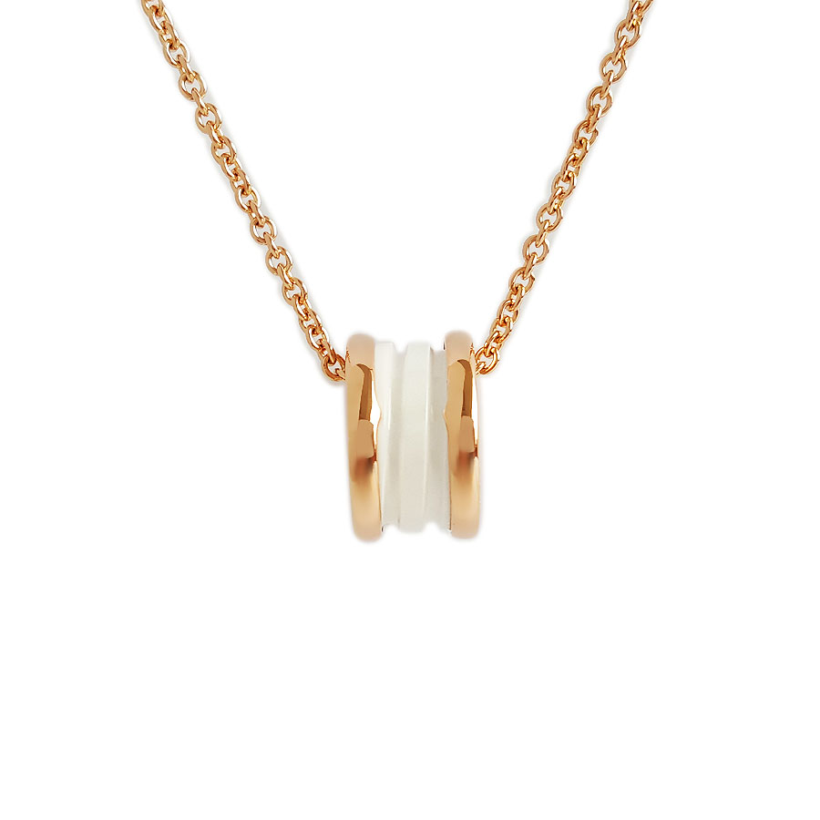 【95新】BVLGARI宝格丽B.zero1系列346082玫瑰金白陶瓷弹簧项链 链长约49cm女士300326NJS29