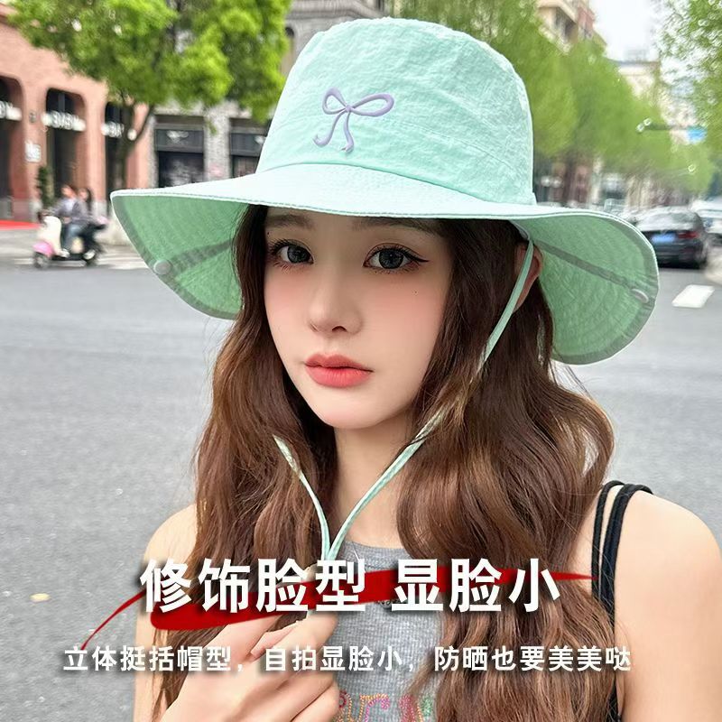【可爱出片！耐造】可爱少女糖果蝴蝶结渔夫帽夏季轻薄防水速干登山帽出游遮阳防晒帽。xb