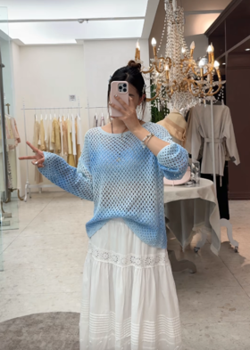 【门店同款】ENJOY夏季渐变色镂空针织上衣 170944282