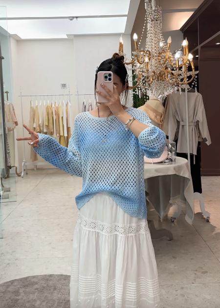 【门店同款】ENJOY夏季渐变色镂空针织上衣 170944282 商品图0