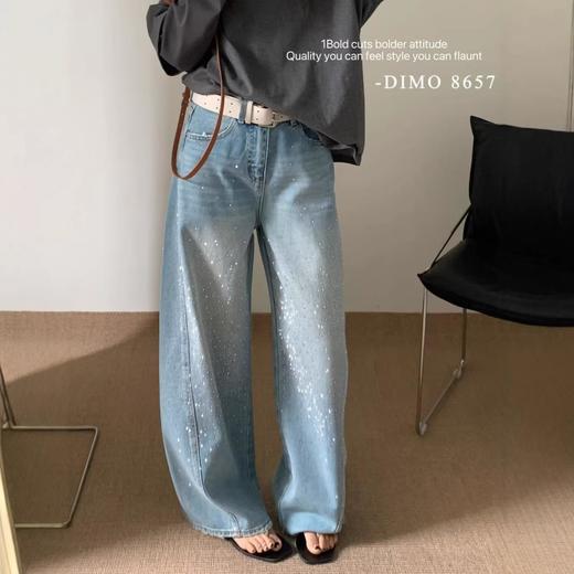 【秒杀】复古时尚 烫钻亮晶晶宽松显瘦弯刀牛仔裤女2026春新款 商品图3