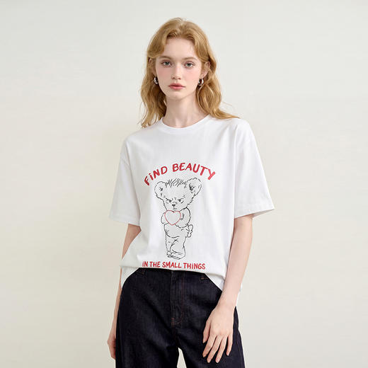 西遇韩系甜妹风小熊印花短袖T恤女2026夏季新款圆领宽松休闲上衣E0060194 商品图4