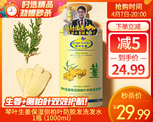 【预售-4月10日配送】琴叶生姜保湿侧柏叶防脱发洗发水/1瓶（1000ml） 商品图0