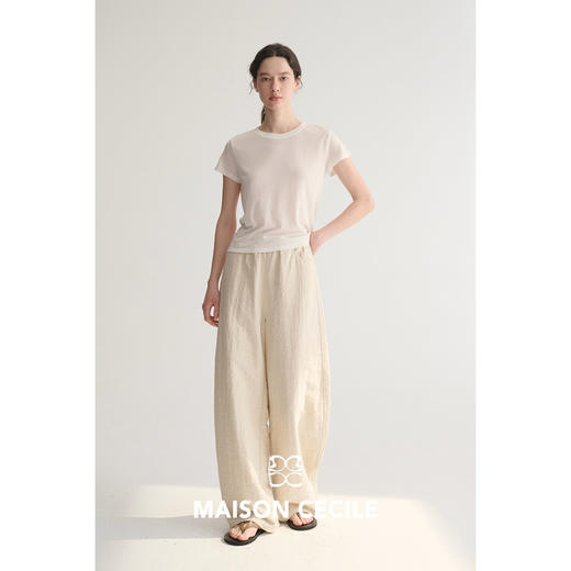 MC 五色亚麻透气肌理松弛百搭简约随性松紧腰弧形裤MAISON CECILE 商品图3