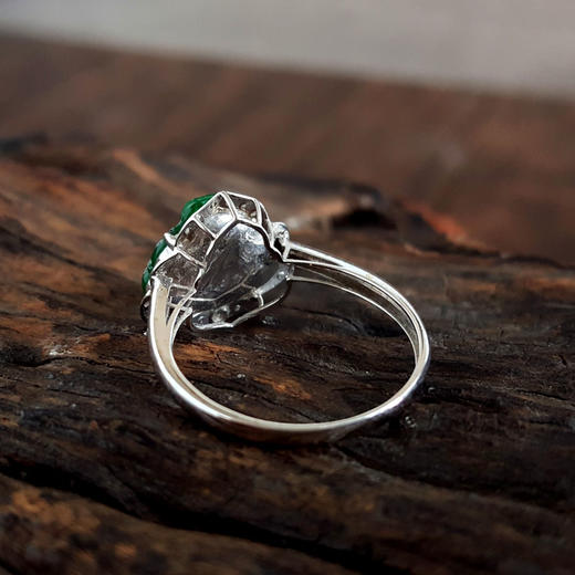 【天然正品】A货翡翠AU750白金镶钻镶天然细腻冰种满绿佛公翡翠戒指14号（戒圈可改）131125AH26 商品图6