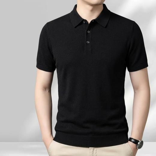 极简老钱风~6A级白厂丝羊毛男士短袖透气百搭针织polo衫SYM260586 商品图0