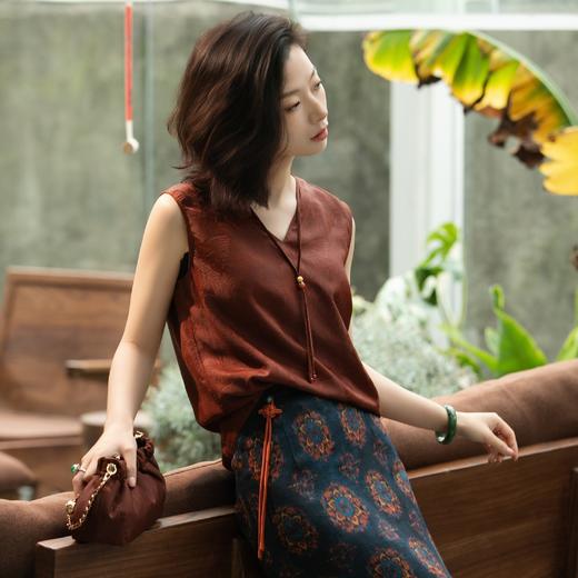 西子/莨华19姆米非遗香云纱红云纱双面穿提花背心吊带/DDTJ1085 商品图1
