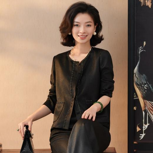 西子/素冰纱28姆米上久楷冰裂纹桑蚕丝外套裤子套装/WTTJ1067 商品图3