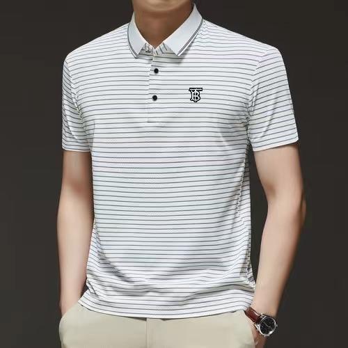 F040726夏季新款冰感纱线舒适透气情侣宽松色织条纹翻领POLO衫短袖T恤 商品图8