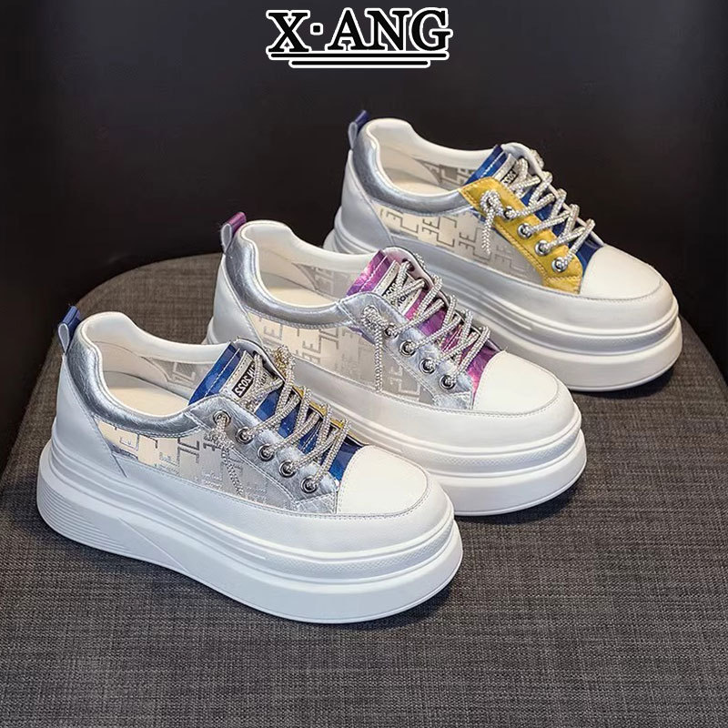 小个子内增高女鞋夏季新款网纱透气厚底真皮小白鞋休闲运动568