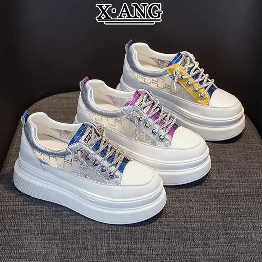 小个子内增高女鞋夏季新款网纱透气厚底真皮小白鞋休闲运动568 商品图0