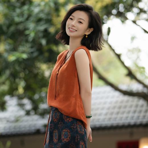 西子/莨华19姆米非遗香云纱红云纱双面穿提花背心吊带/DDTJ1085 商品图3