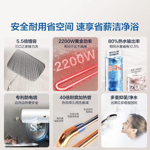 海尔电热水器60升 HC3新 搪瓷无缝内胆租房优选5.5倍大水量2200W速热家用洗澡储水式  专利防电墙 商品图1
