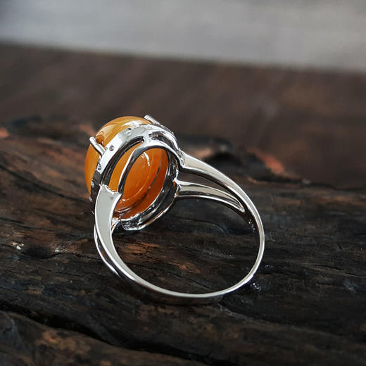 【天然正品】A货翡翠AU750白金镶钻镶天然细腻细豆种蛋面黄翡翡翠戒指18号（皆取最大值）141125AH11 商品图6