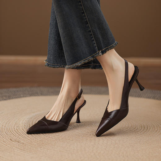 【预售5天】法式气质尖头高跟鞋夏季新款真皮浅口单鞋细跟女鞋包头凉鞋 商品图2