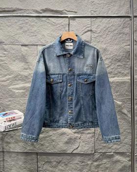 F040712春夏季新款复古水洗牛仔字母贴布绣拼色牛仔夹克长袖外套