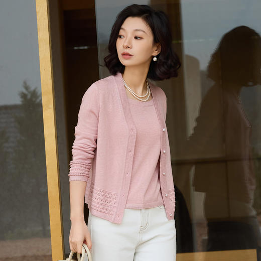 西子/花间影亚麻莱赛尔细闪针织吊带背心开衫两件套/MSHY0321 商品图3