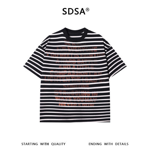 SDSA男装2026新款高贵轻奢美式撞色条纹印花字母圆领短袖T恤百搭 商品图0