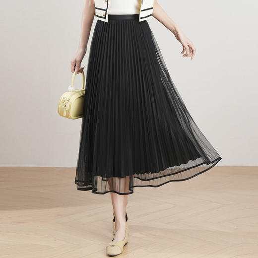 「自」全新升级【铂金会员137/天猫179/差价42】(12059)洛诗琳法式气质网纱半身裙2026夏季新款高腰显瘦中长百褶裙 商品图1