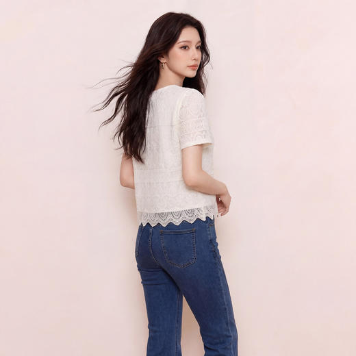 奢姿大码女装2026夏季胖妹妹时尚亮片蕾丝V领上衣气质减龄衬衫9962254627 商品图4