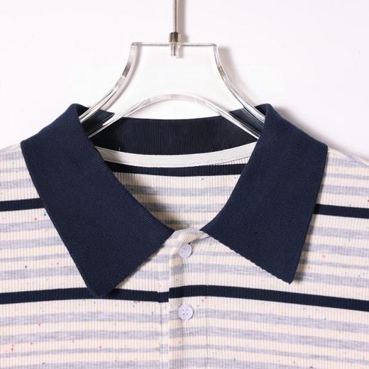 SDSA男装2026新款轻奢复古彩点条纹Polo衫撞色领抽绳下摆休闲短袖 商品图1