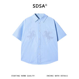 SDSA男装2026新款高贵轻奢简约撞色竖纹短袖衬衫小马刺绣百搭上衣
