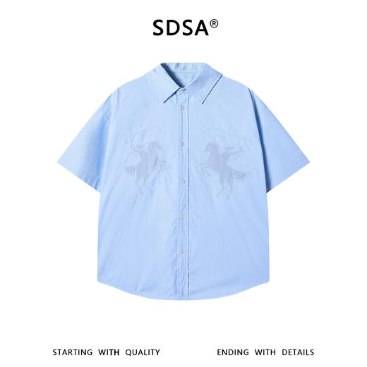 SDSA男装2026新款高贵轻奢简约撞色竖纹短袖衬衫小马刺绣百搭上衣 商品图0