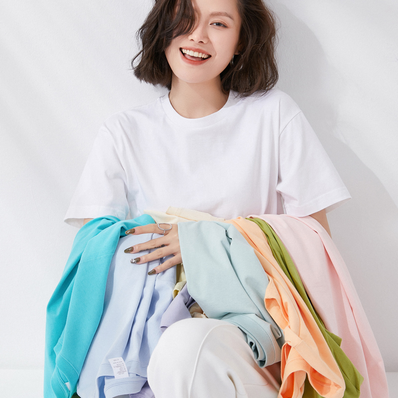 热卖！遮肉显瘦、干净利落！【单拍不发货 加购3件到手59元】明肖 200g马卡龙糖果多色休闲纯棉T恤 NCTX808