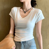 8302夏装新款修身正肩V领短袖T恤女百搭收腰显瘦高级感上衣小众款 商品缩略图1
