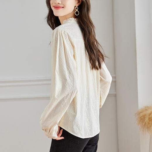 法式木耳边纯棉设计感小众衬衣秋装新款女装高级感衬衫39049 商品图3