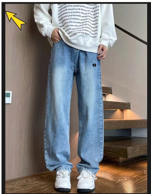 F040753新款美式高街水洗牛仔裤百搭男女休闲拖地长裤 商品图4