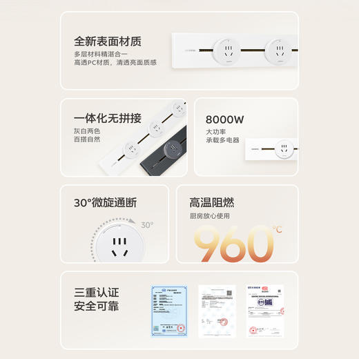 西门子奶油风轨道插座S8系列餐边柜厨房间岛台家用排插 商品图3