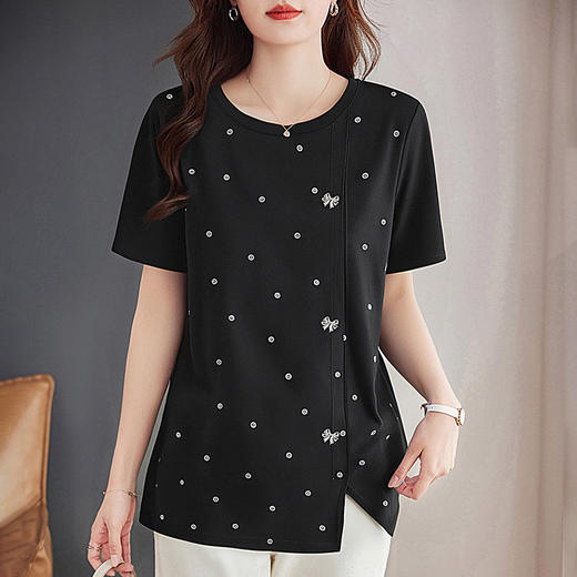 波点短袖女t恤2026年新款夏季印花圆领上衣减龄大码女装时尚洋气 商品图3