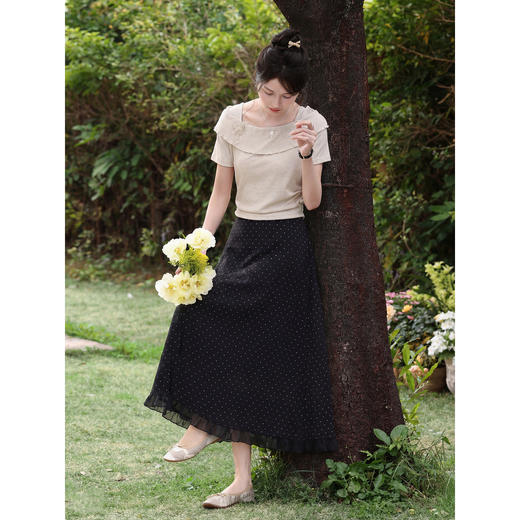 鹿向南「浅夏微光」高级感黑色波点半身裙女夏季高腰显瘦中长裙子 商品图4