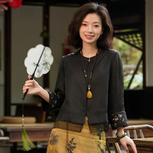 西子/庄生晓梦24姆米桑蚕丝桑波缎非遗香云纱刺绣外套/WTHY0265 商品图1