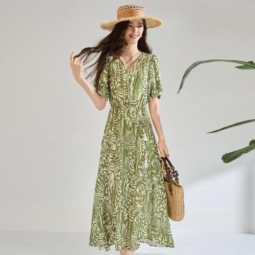 「高货sh」全新升级【铂金会员395/天猫529/差价134】(02025)洛诗琳法式莱赛尔亚麻连衣裙2026夏季新款V领收腰A字长裙 商品图3