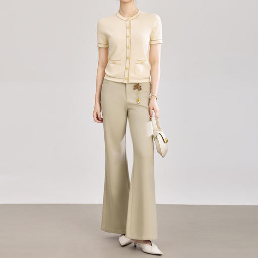 「高货wl」全新升级【铂金会员220/天猫299/差价79】(02719)洛诗琳气质显瘦喇叭裤女2026春夏新款小马吊坠高腰直筒裤 商品图1