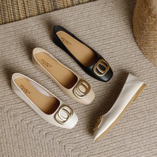 【秒杀】真皮法式复古平底大码金属扣浅口超软单鞋女职业通勤方头工作鞋 商品图3