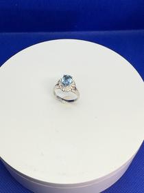 【日本溯源之旅】Pt900 海蓝宝钻石戒指  经典戴妃款 主石海蓝宝 1.38ct   围镶钻石 0.27ct  6.7g 指圈 13-15 