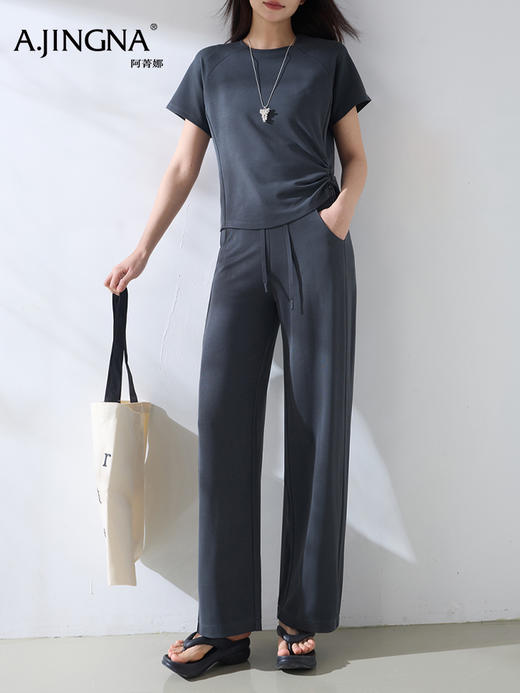 【套装砂洗】阿菁娜春夏新款软糯空气棉套装砂洗工艺柔软挺括透气不闷汗居家外穿皆自在F31X330001 商品图6