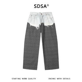 SDSA男装2026新款轻奢解构拼接做旧条纹牛仔裤小众设计感直筒裤