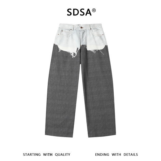SDSA男装2026新款轻奢解构拼接做旧条纹牛仔裤小众设计感直筒裤 商品图0