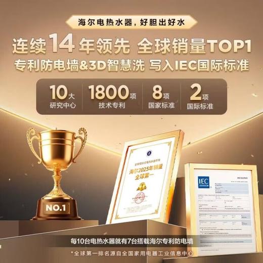 海尔电热水器60升 HC3新 搪瓷无缝内胆租房优选5.5倍大水量2200W速热家用洗澡储水式  专利防电墙 商品图7
