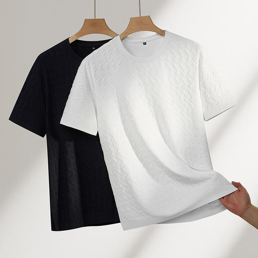 【DPF】大依优型大码男装夏季冰丝圆领短袖T恤提花透气潮流休闲百搭上衣 商品图1