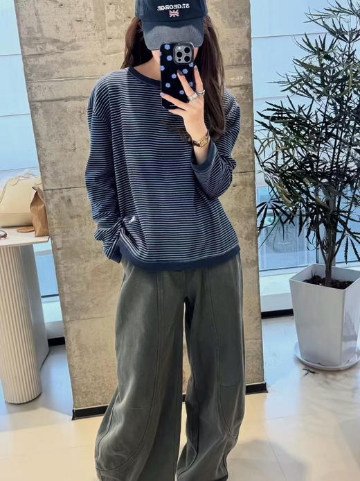 YW2596蓝白条薄款长袖T 商品图0