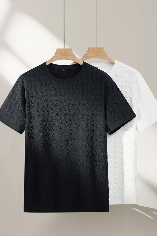 【DPF】大依优型大码男装夏季冰丝圆领短袖T恤提花透气潮流休闲百搭上衣 商品图5