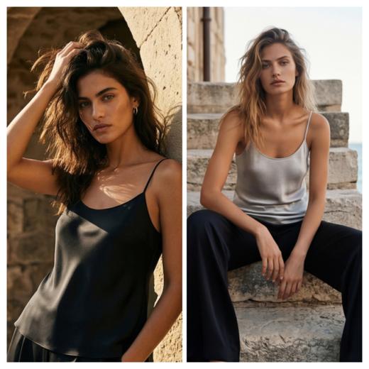 「有胸垫」SANGLUO桑罗吊带背心自带胸垫基础宽松桑蚕丝法式性感打底内搭春夏必备03461305 商品图1